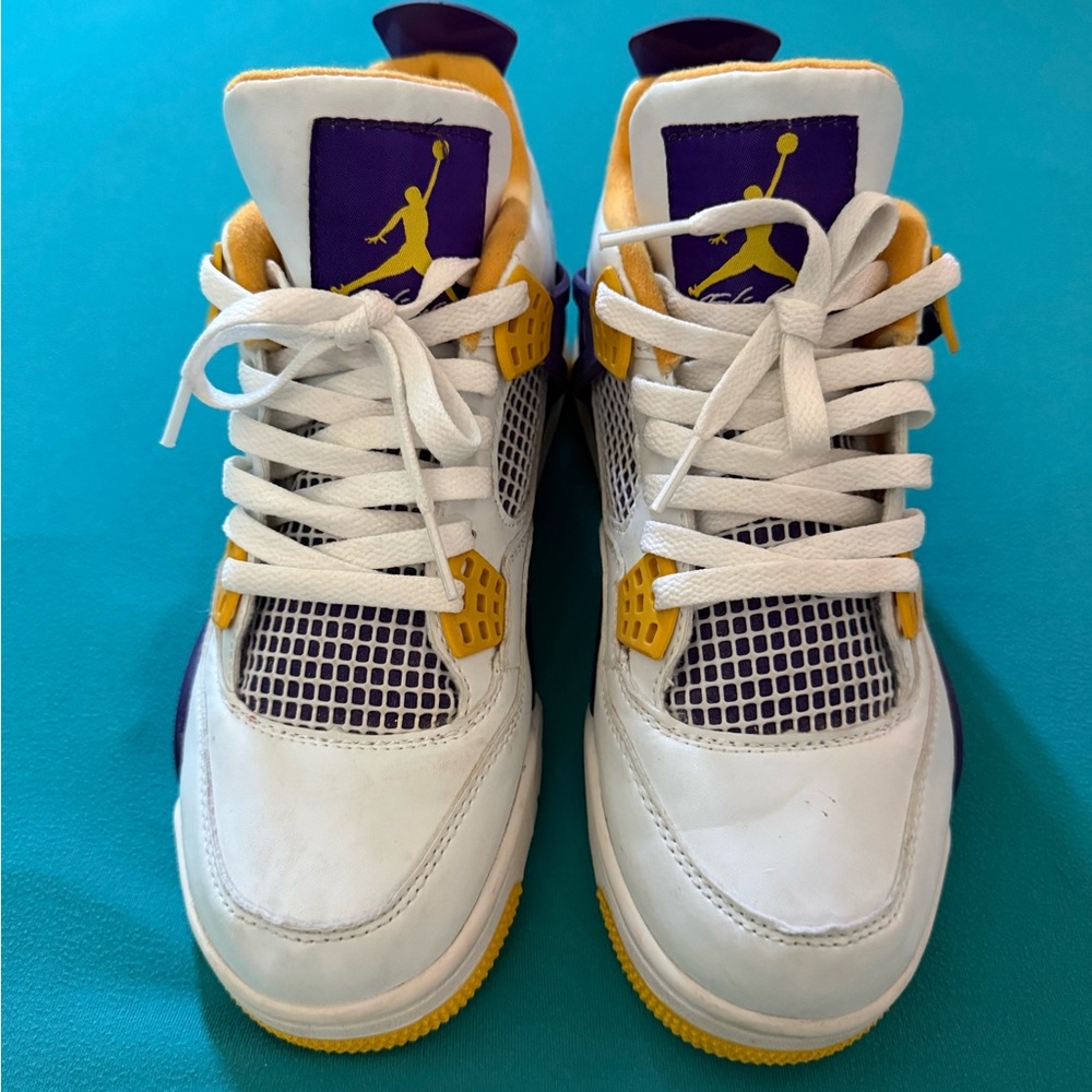 Nike White Purple Yellow Air Jordan 4 Sneakers